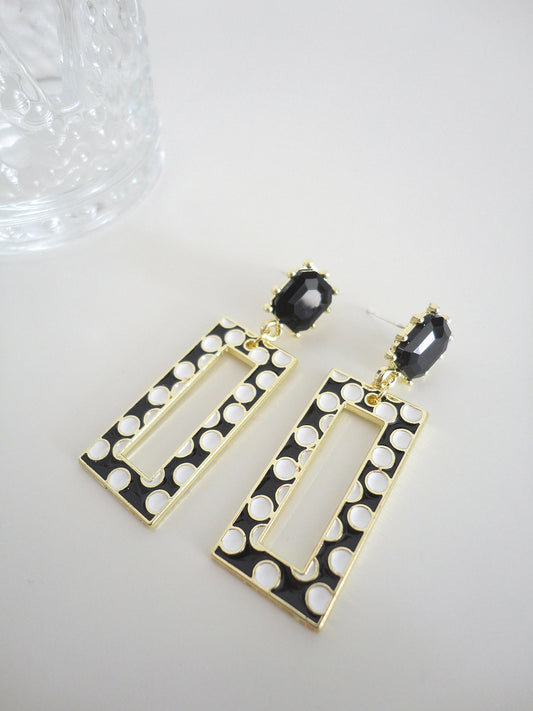 Black Diamante Polka Dot Geometrical Drop Earrings