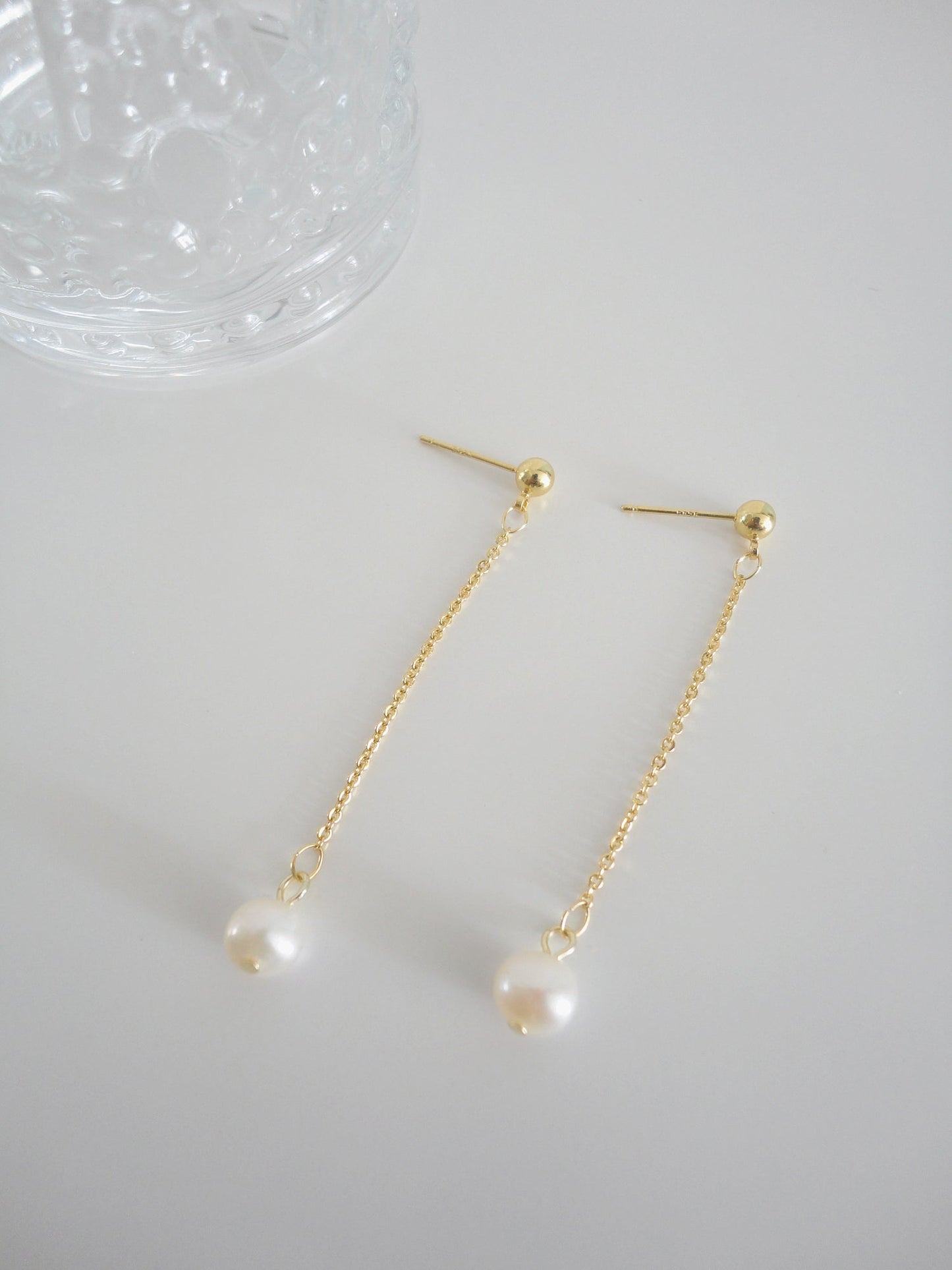 Freshwater Pearl Long Chain Drop Earrings 7-8mm