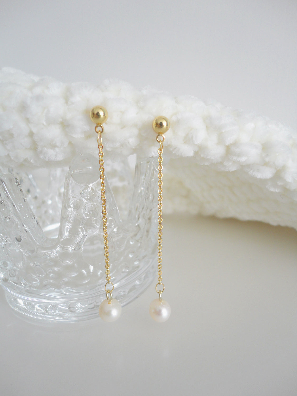 Freshwater Pearl Long Chain Drop Earrings 7-8mm