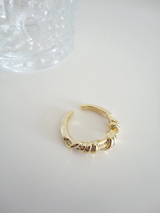 Golden Twist Textured Ring. gold-tone clip-on earrings for women.