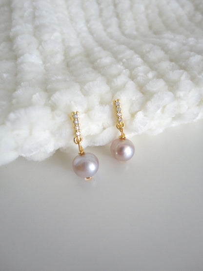 Diamante Pearl Stud Earrings Pink