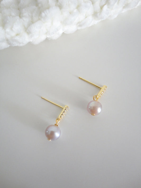 Diamante Pearl Stud Earrings Pink