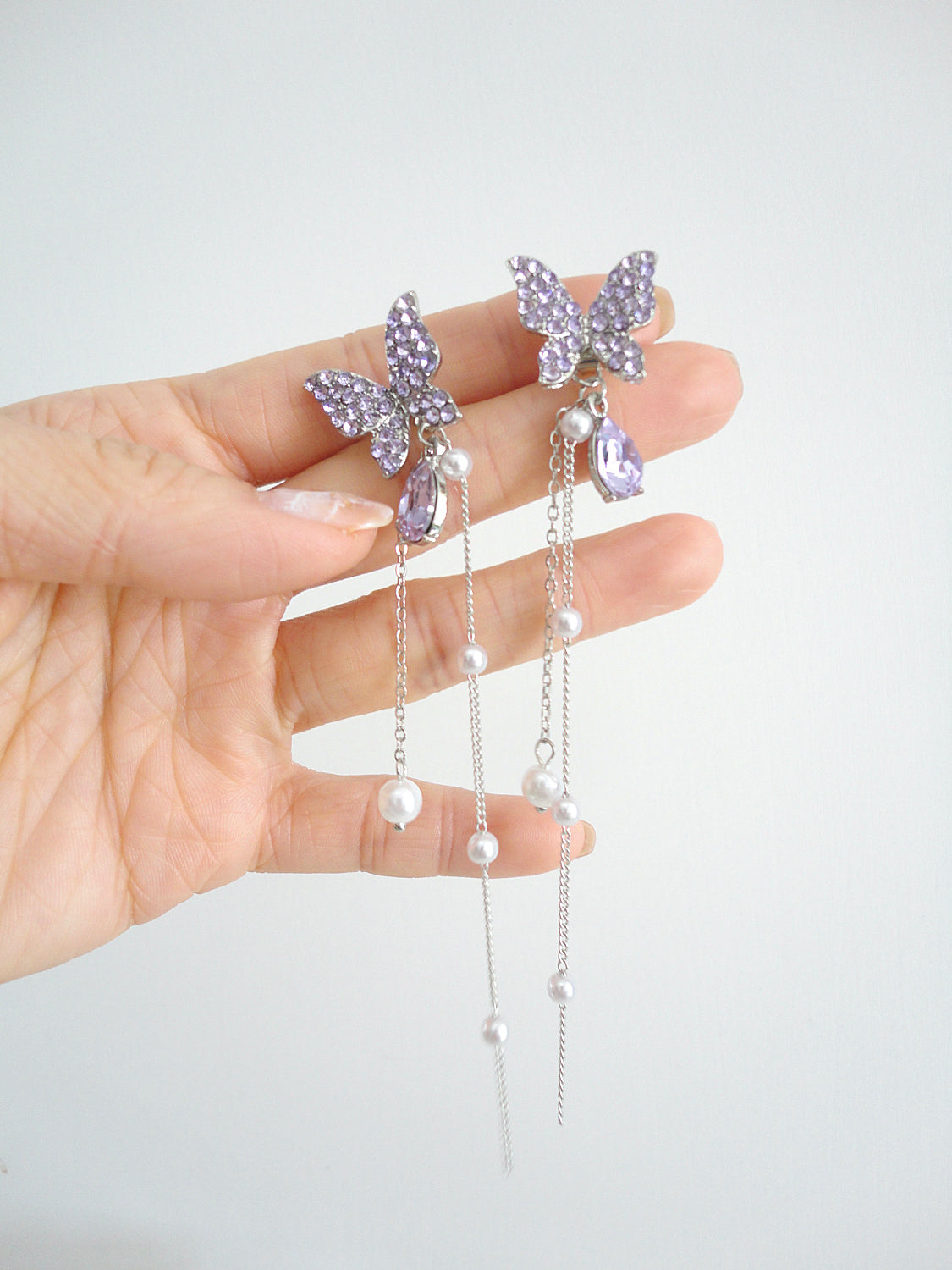 Purple Diamante Butterfly Clip On Earrings