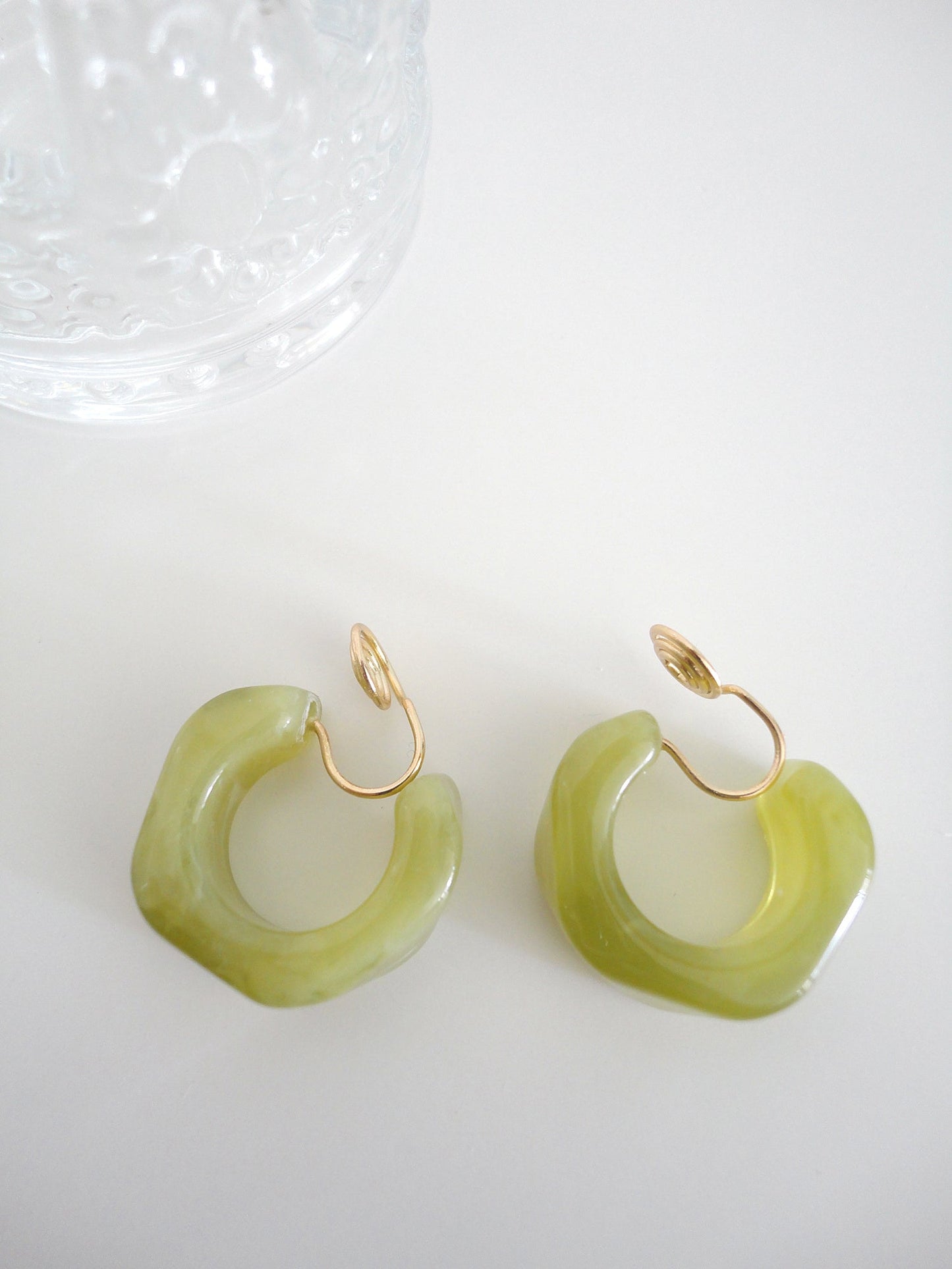 Resin Clip On Earrings Green