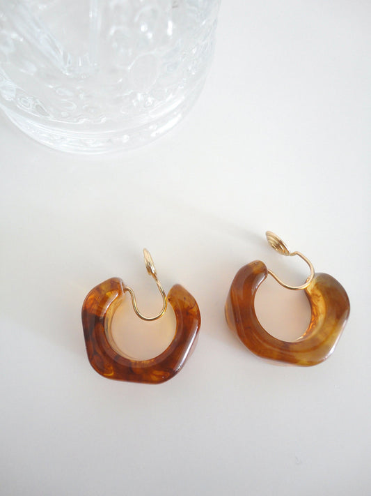 Resin Clip On Earrings Amber