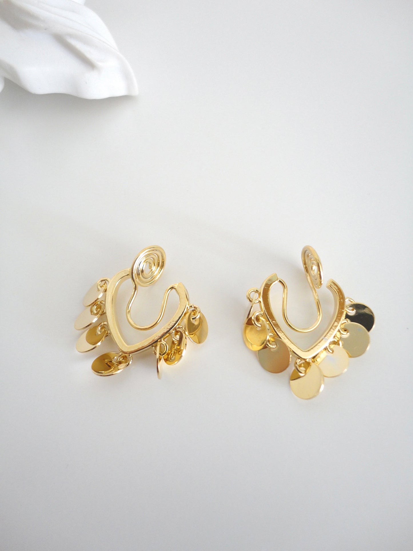 Golden Heart Shape with Tiny Discs Clip On Earrings