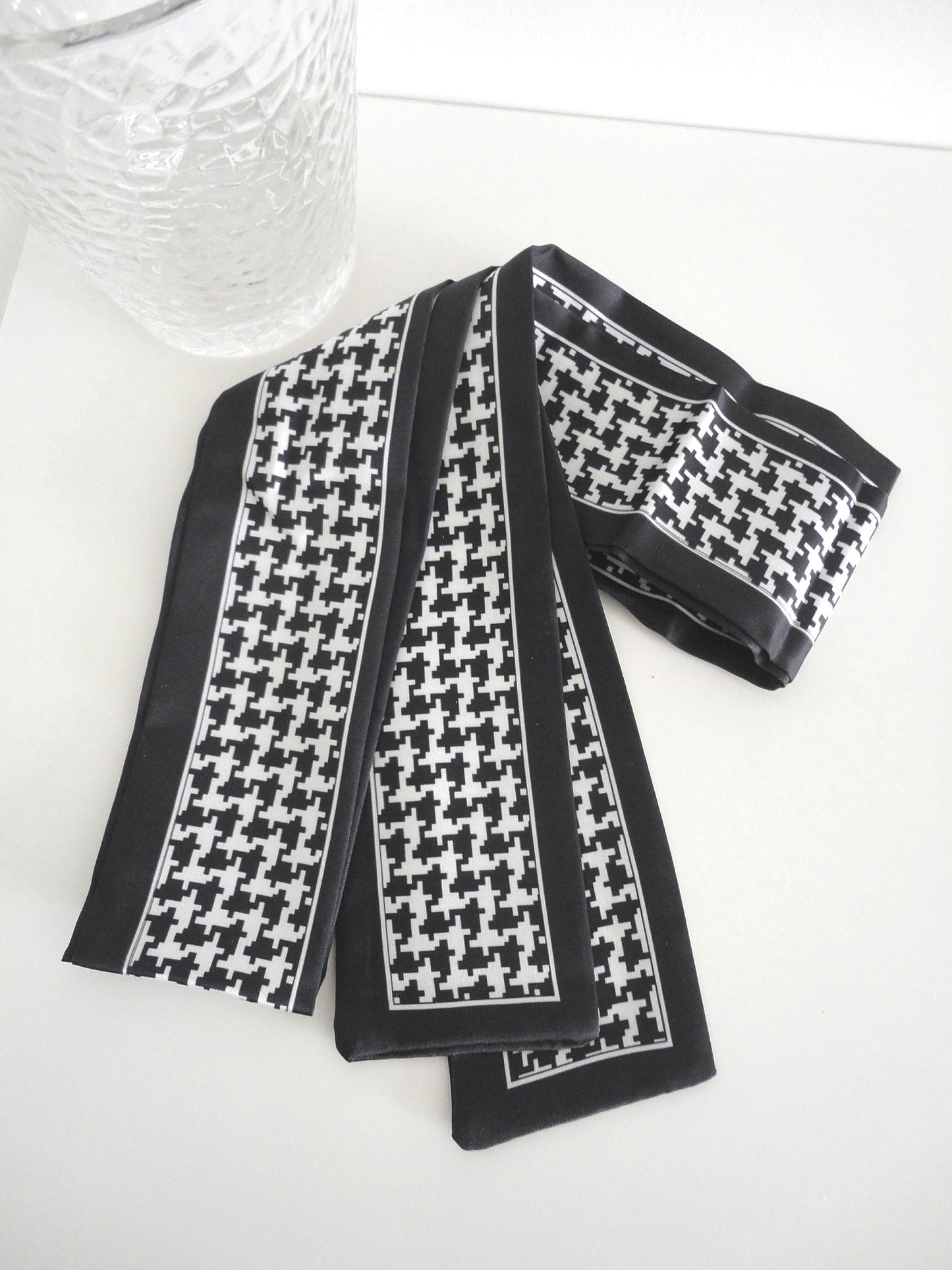 Hair Scarf Black and White Houndstooth