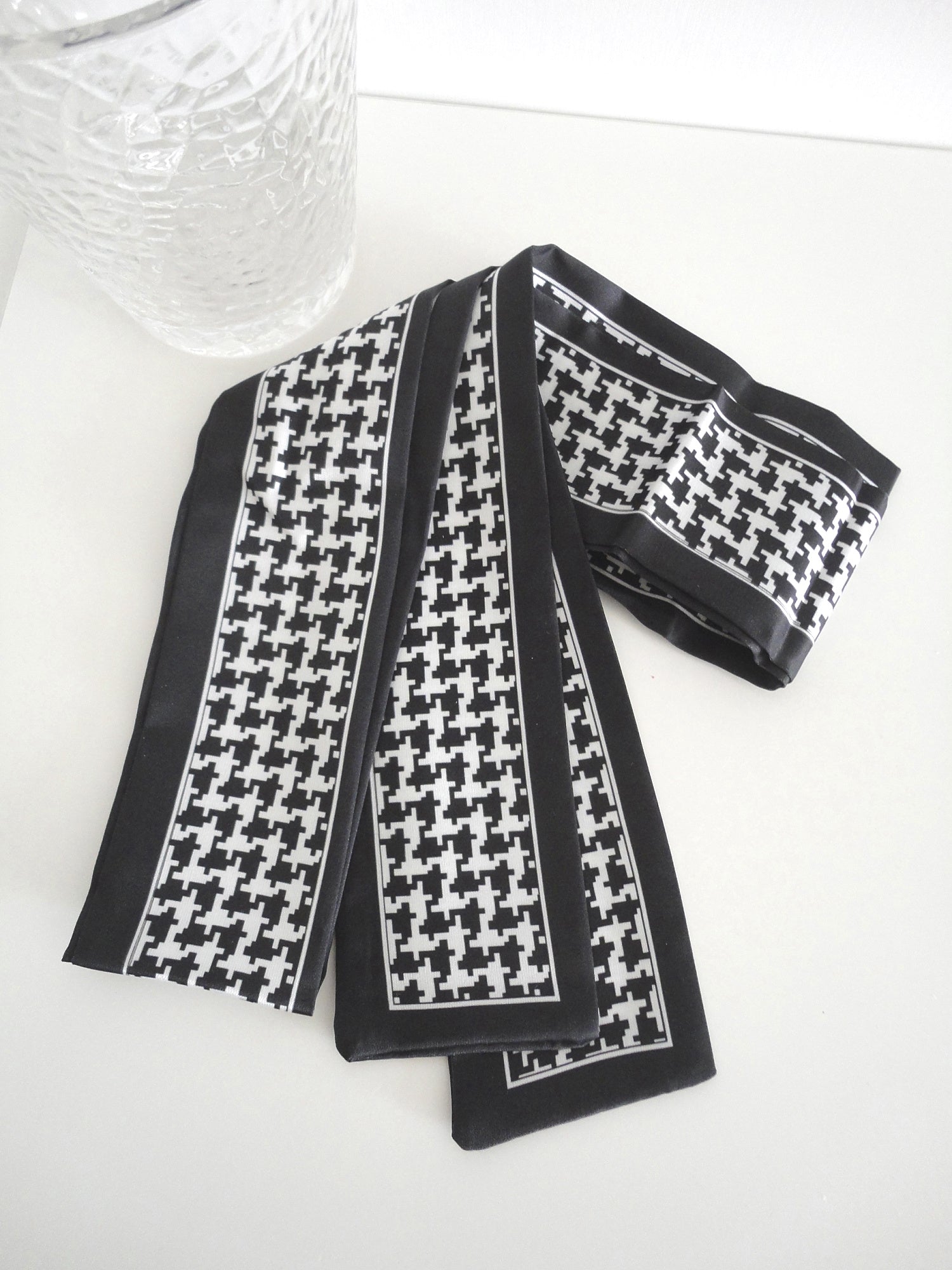 Hair Scarf Black and White Houndstooth