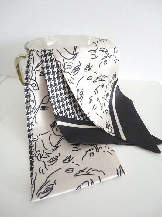 Hair Scarf Black and White Face Pattern