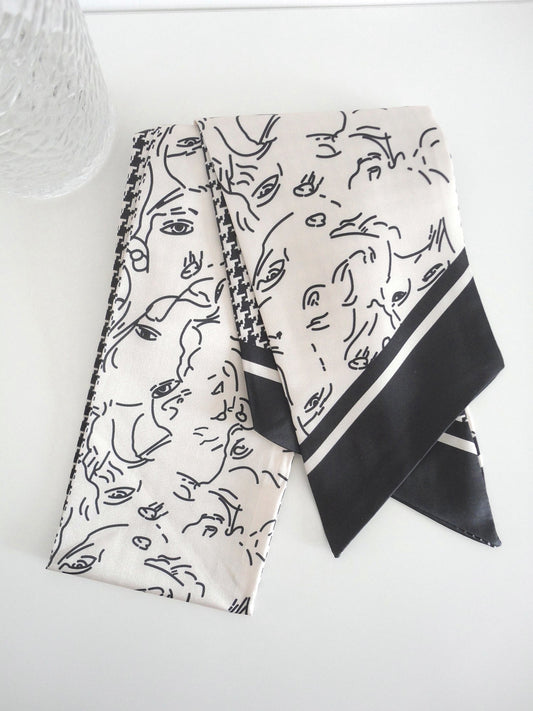 Hair Scarf Black and White Face Pattern