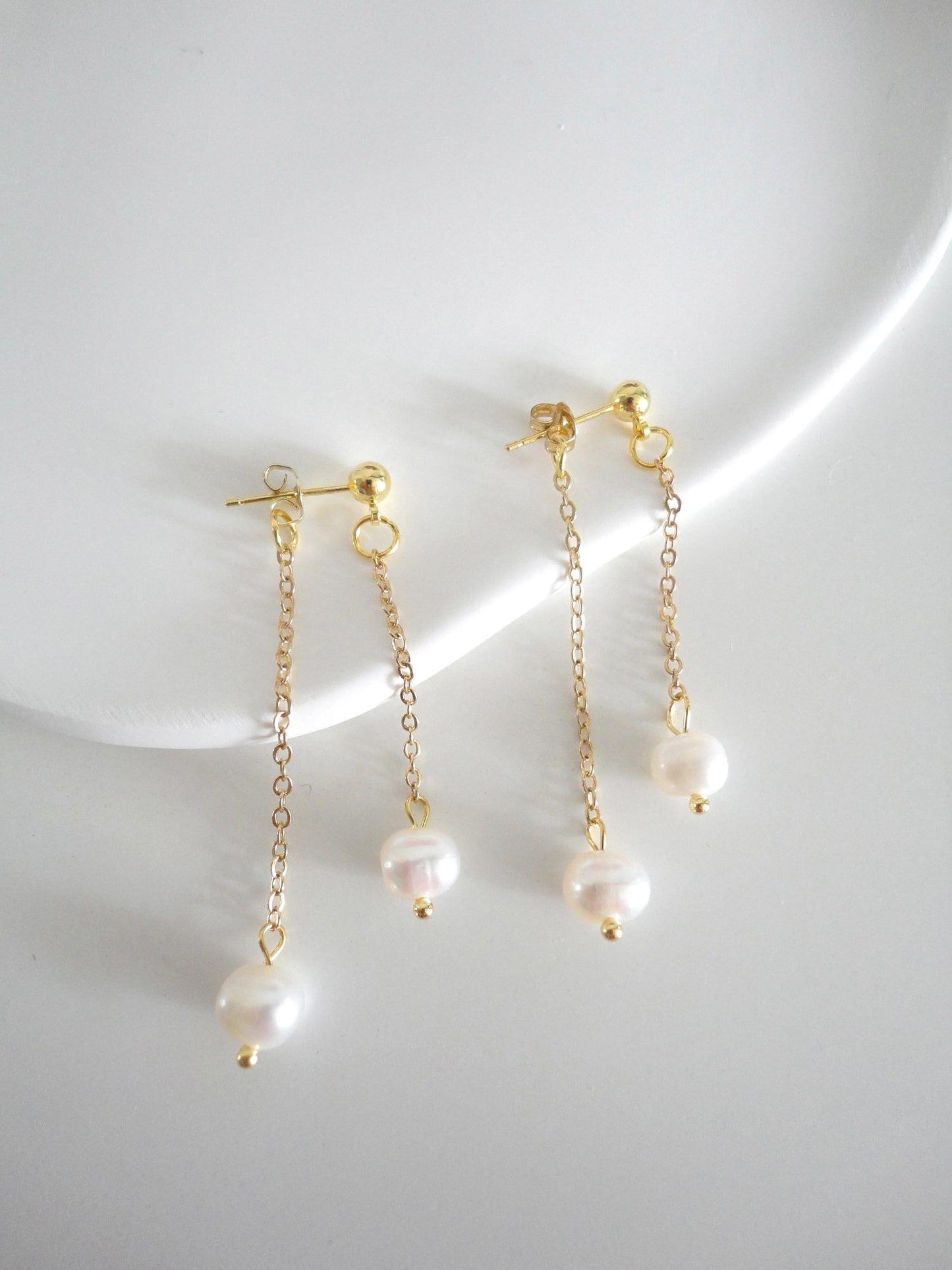 Double Chain with Freshwater Pearl Drop Earrings