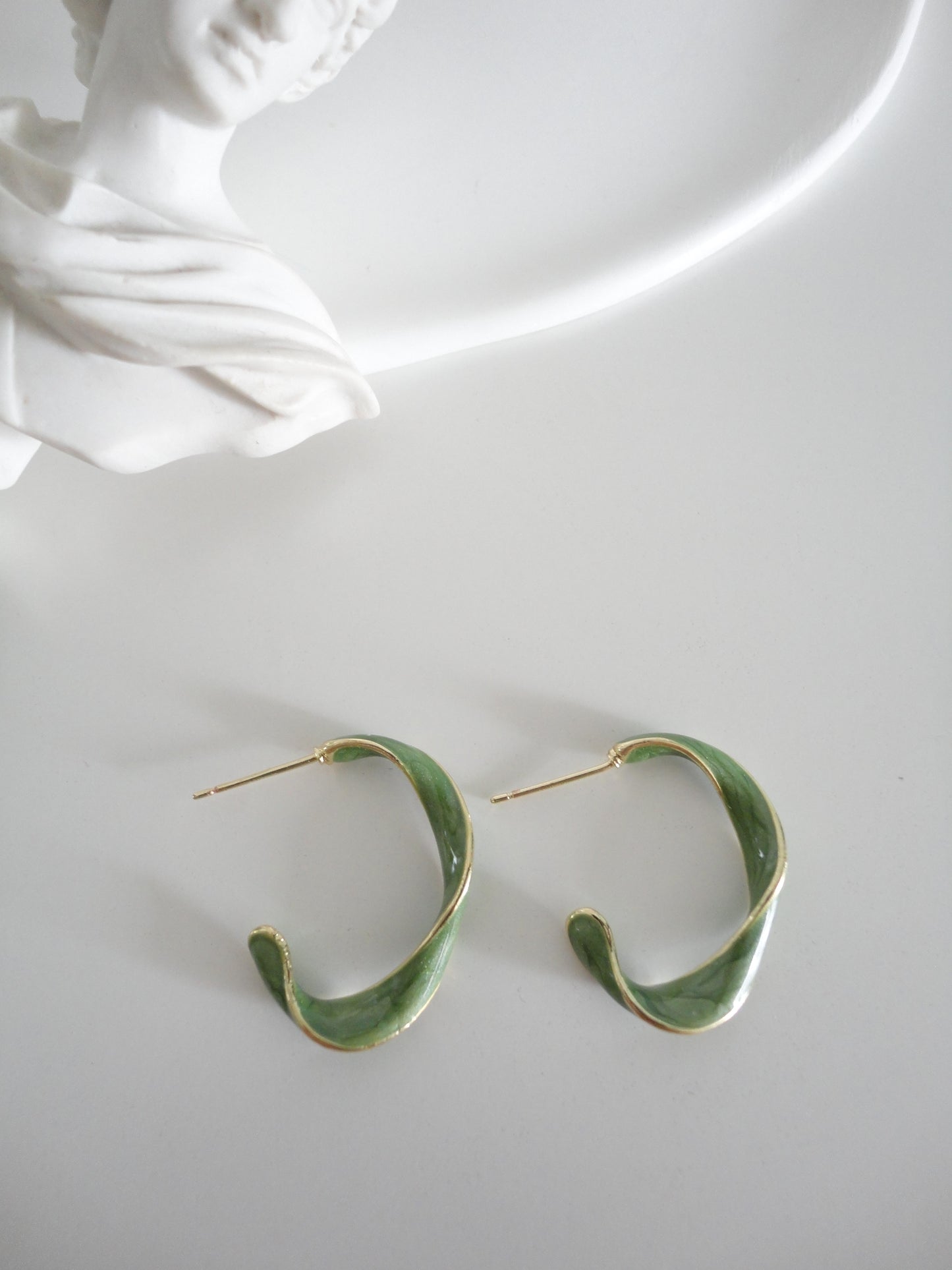 Twist Hoop Stud Earrings Green