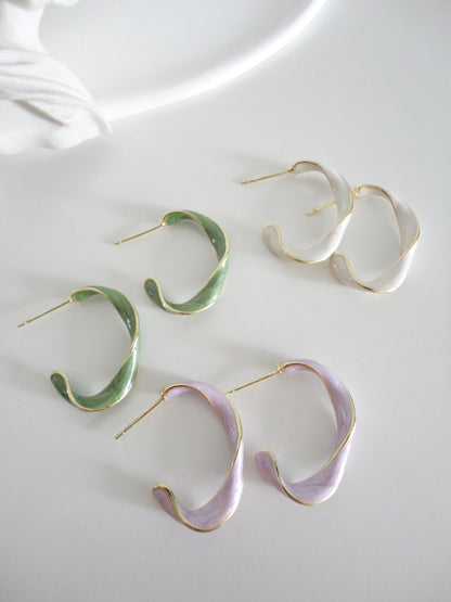 Twist Hoop Stud Earrings Green