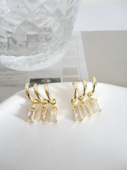 Golden White Zircon Three in One Stud Earrings