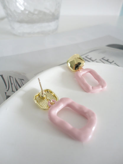 Creamy Pink Geometic Drop Earrings