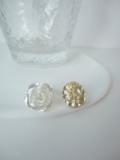 Large Camellia and Rose Mismatch Clip On Earrings