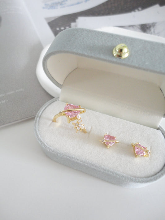 Pink Heart Zircon Mini Stud Earrings
