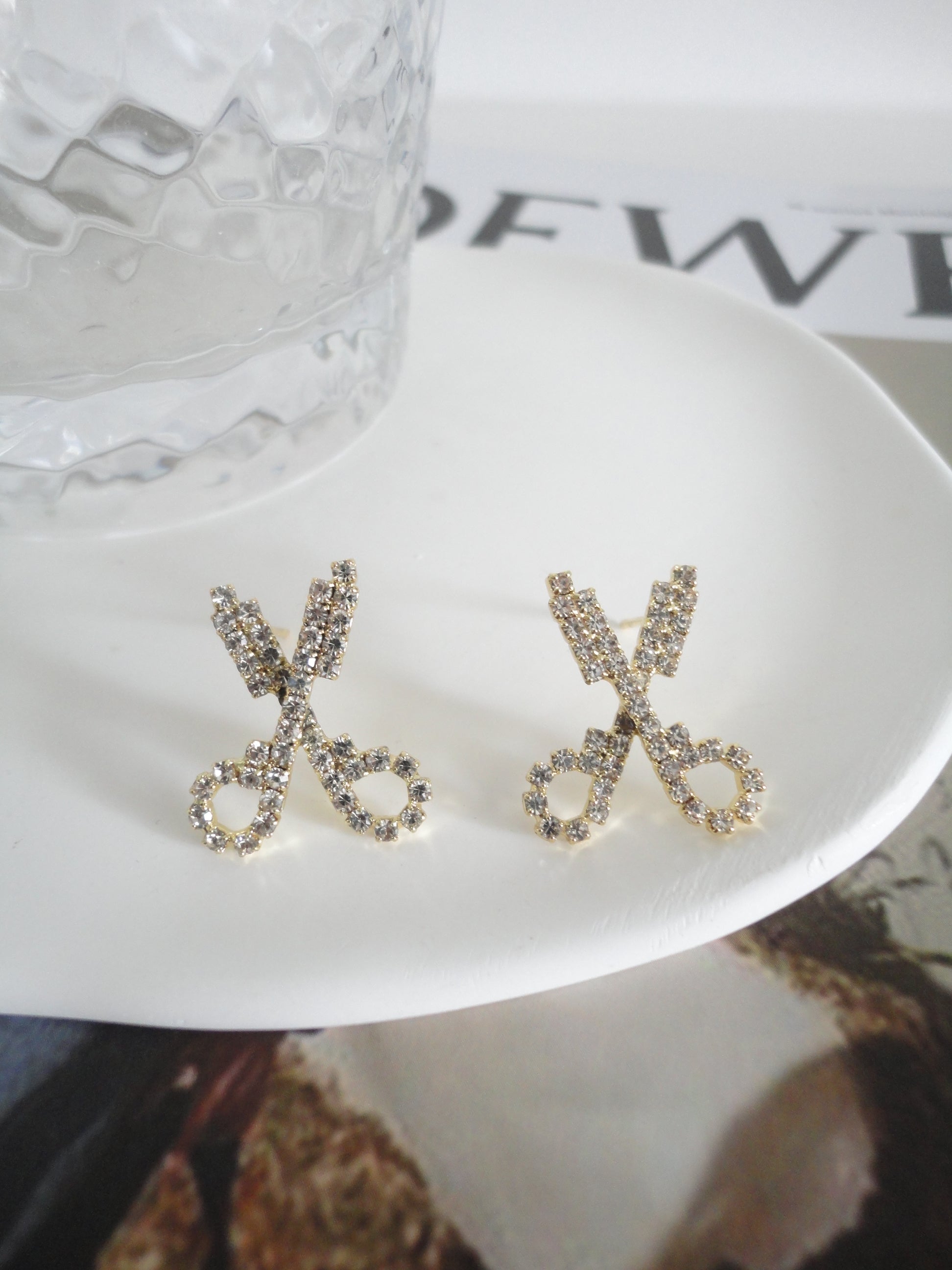 Scissors Shaped Diamante Stud Earrings