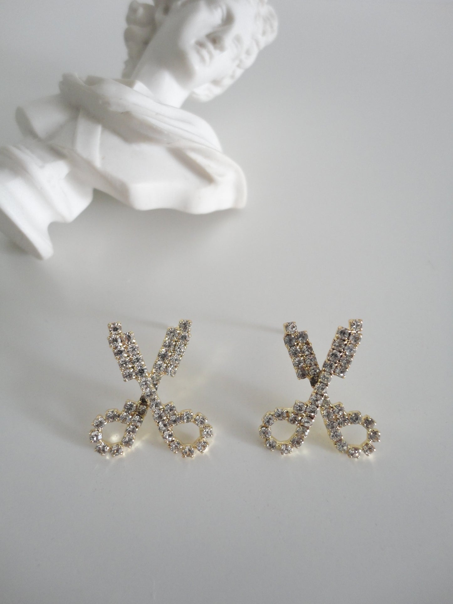 Scissors Shaped Diamante Stud Earrings