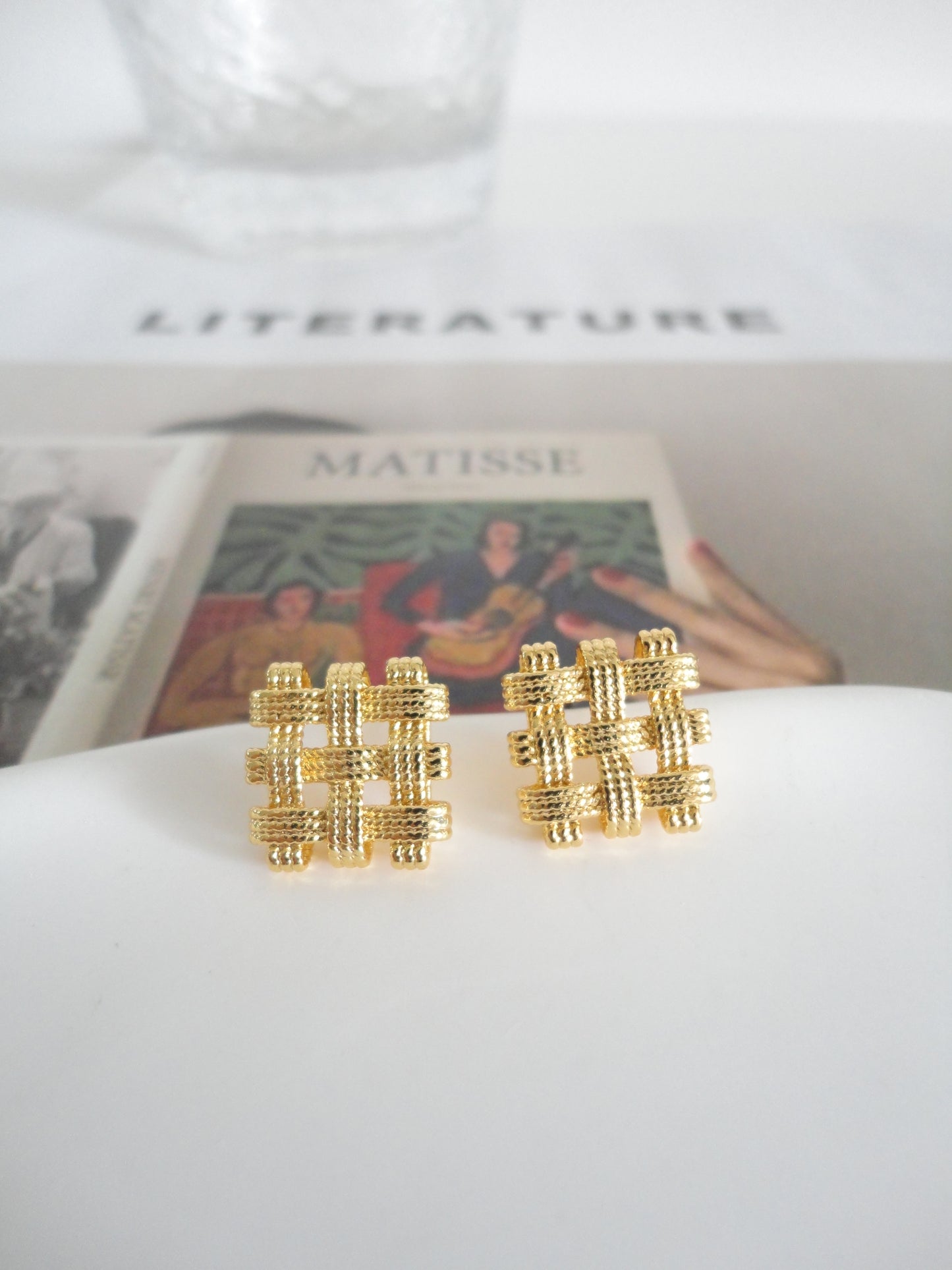 Golden Square Textured Stud Earrings