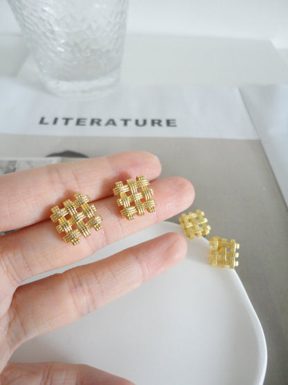 Golden Square Textured Stud Earrings