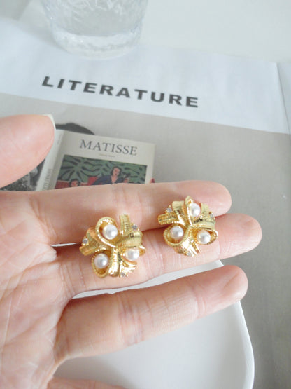 Golden Pearlised Flower Stud Earrings