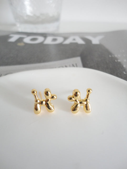 Golden Mini Balloon Dog Stud Earrings