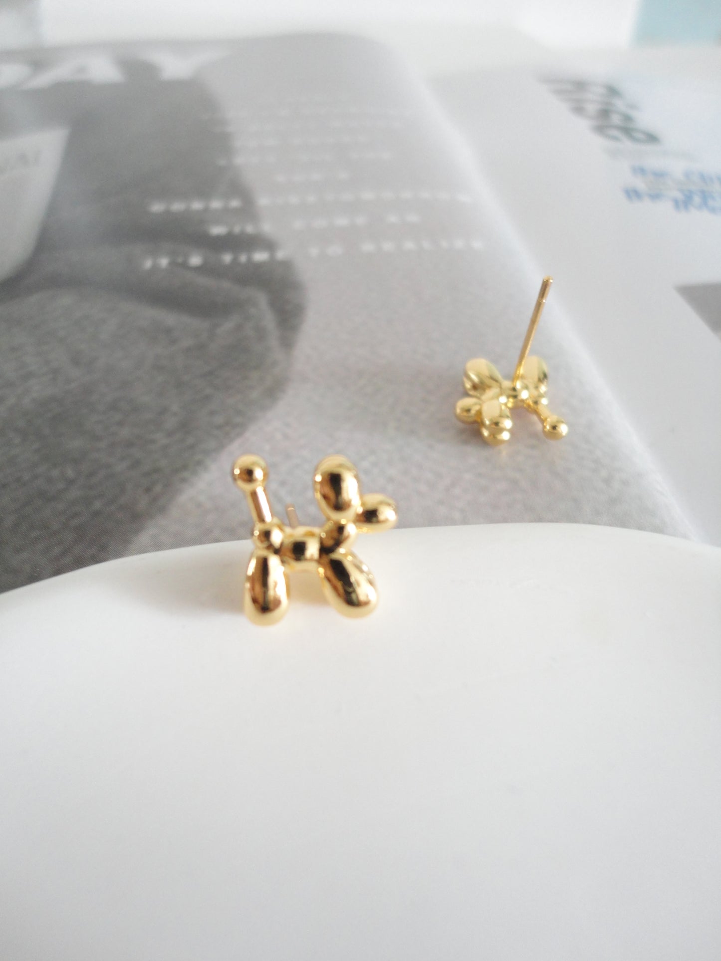 Golden Mini Balloon Dog Stud Earrings