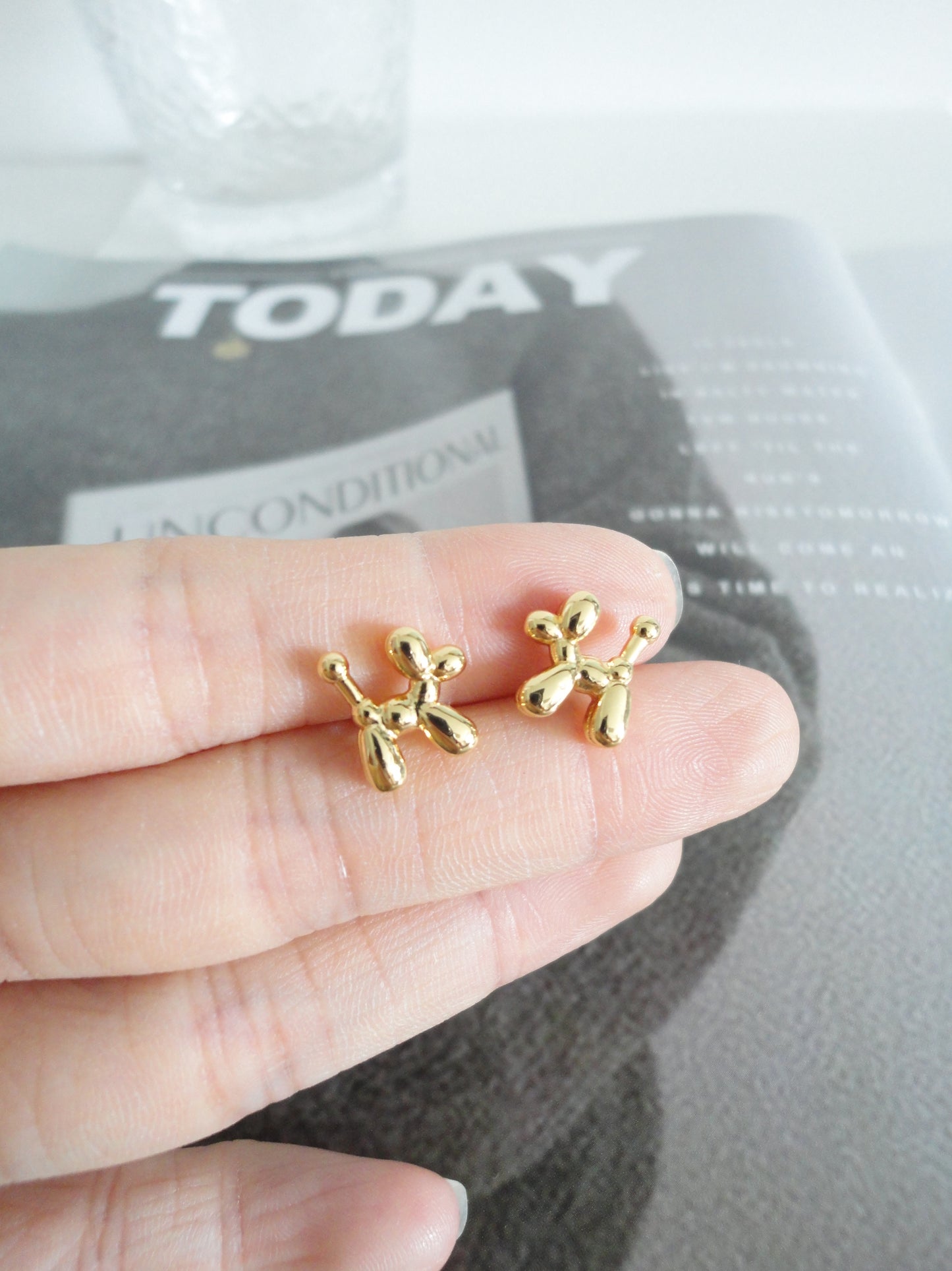 Golden Mini Balloon Dog Stud Earrings