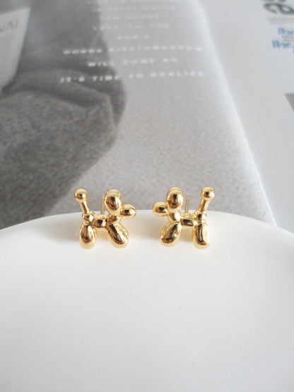 Golden Mini Balloon Dog Stud Earrings