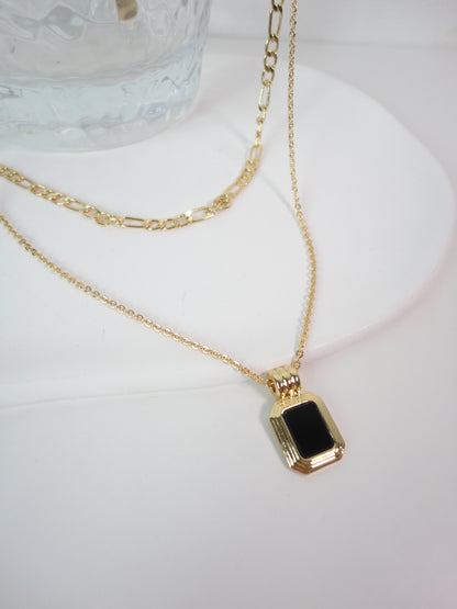 Golden Layered Black Zircon Necklace. gold-tone clip-on earrings for women.