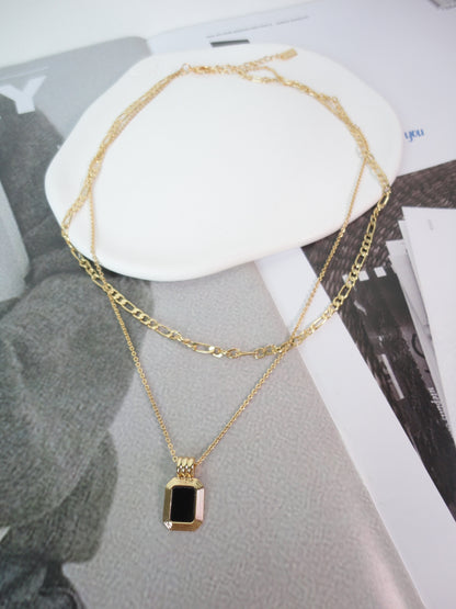 Golden Layered Black Zircon Necklace