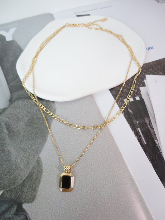 Golden Layered Black Zircon Necklace