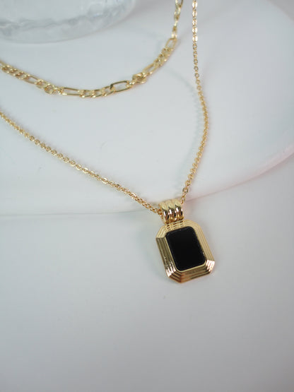 Golden Layered Black Zircon Necklace