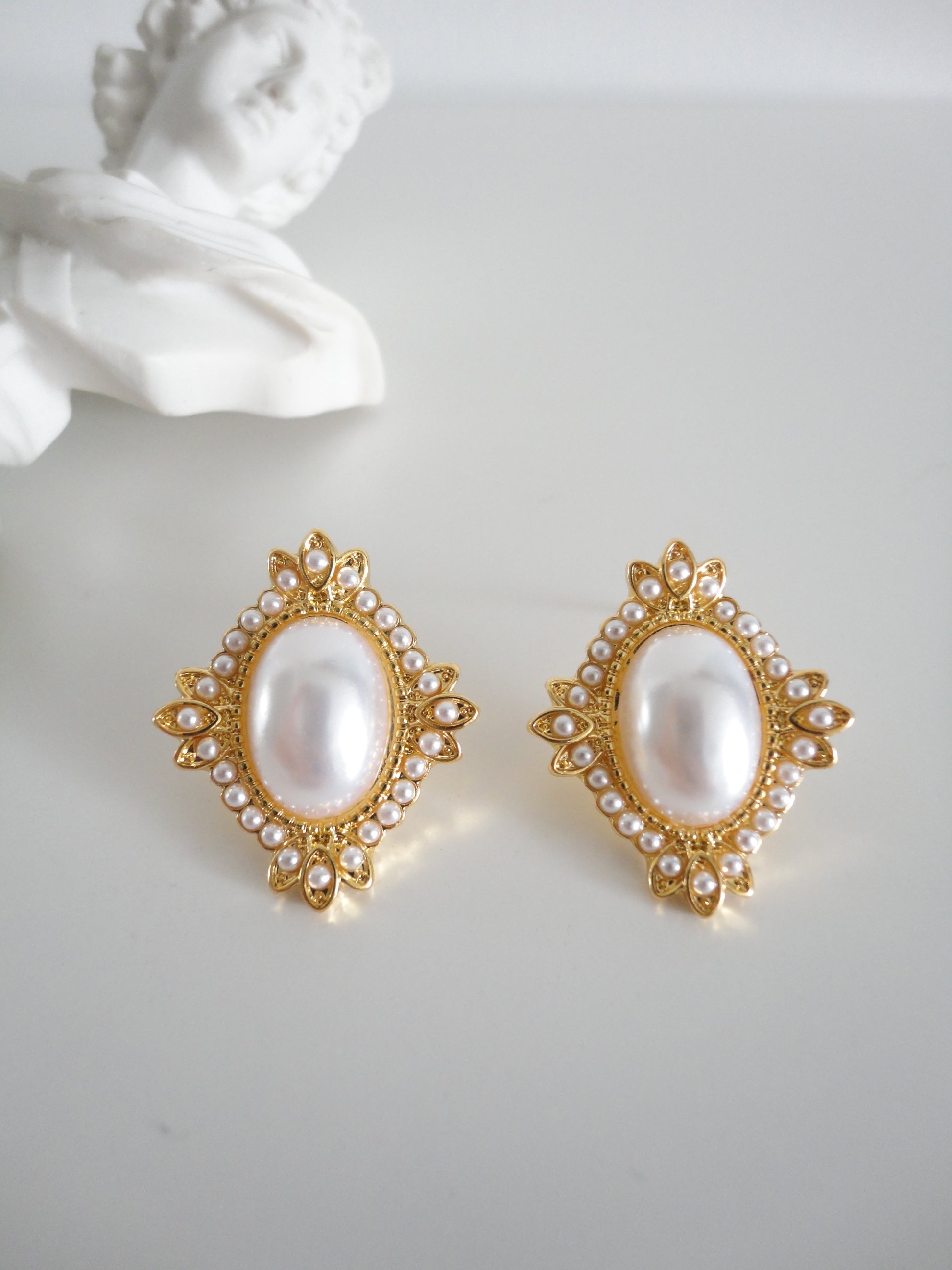 Pearlised Golden Diamond Stud Earrings