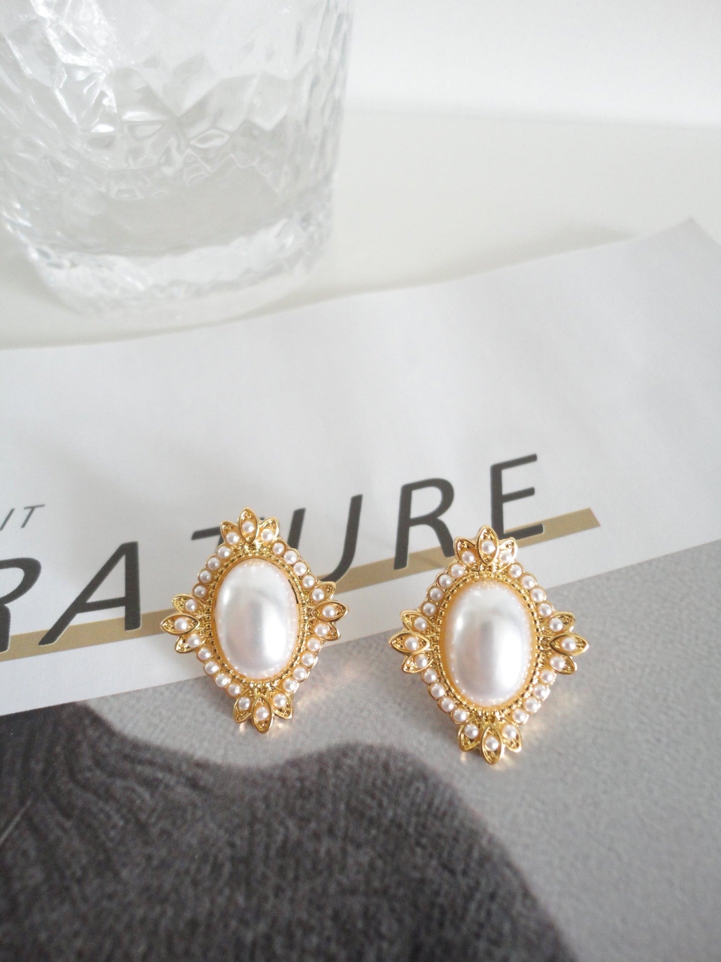 Pearlised Golden Diamond Stud Earrings