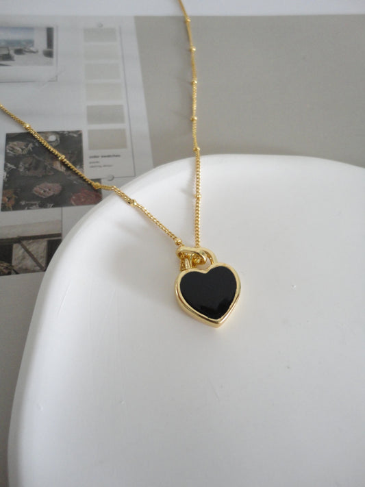 Black and White Double-Side Golden Heart Necklace