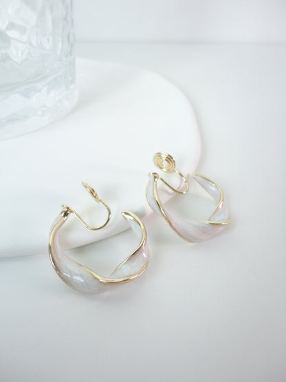 Pearl White Twist Hoop Clip On Earrings