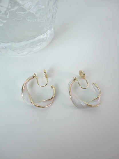 Pearl White Twist Hoop Clip On Earrings