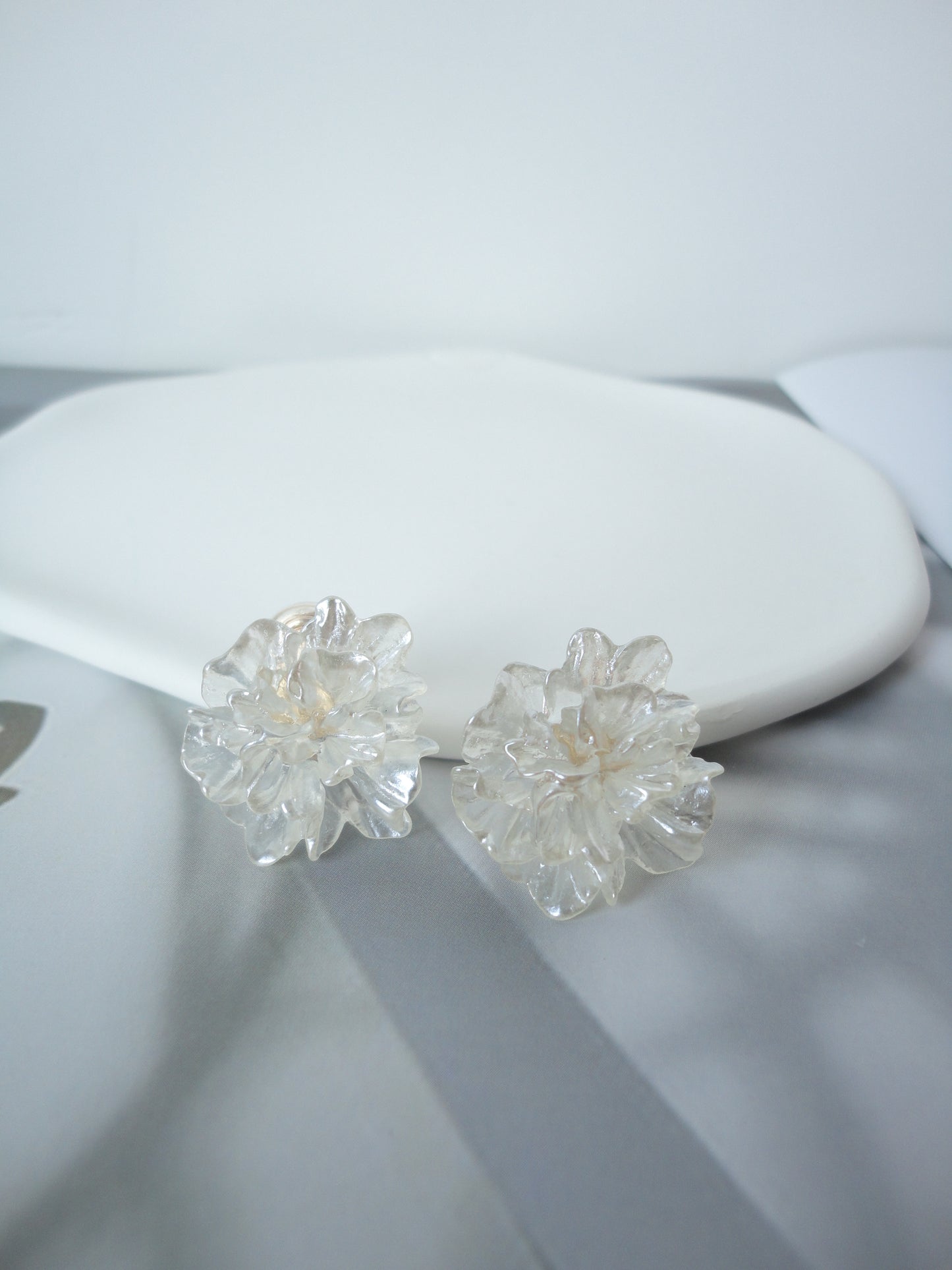 Ice Flower Clip On Earrings