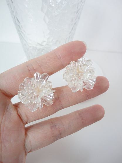 Ice Flower Clip On Earrings