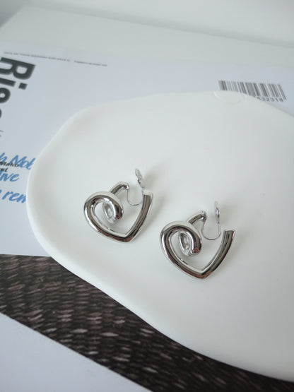 Sliver Heart Clip On Earrings