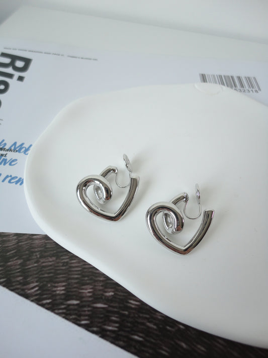 Sliver Heart Clip On Earrings. Handmade clip-on earrings for women.