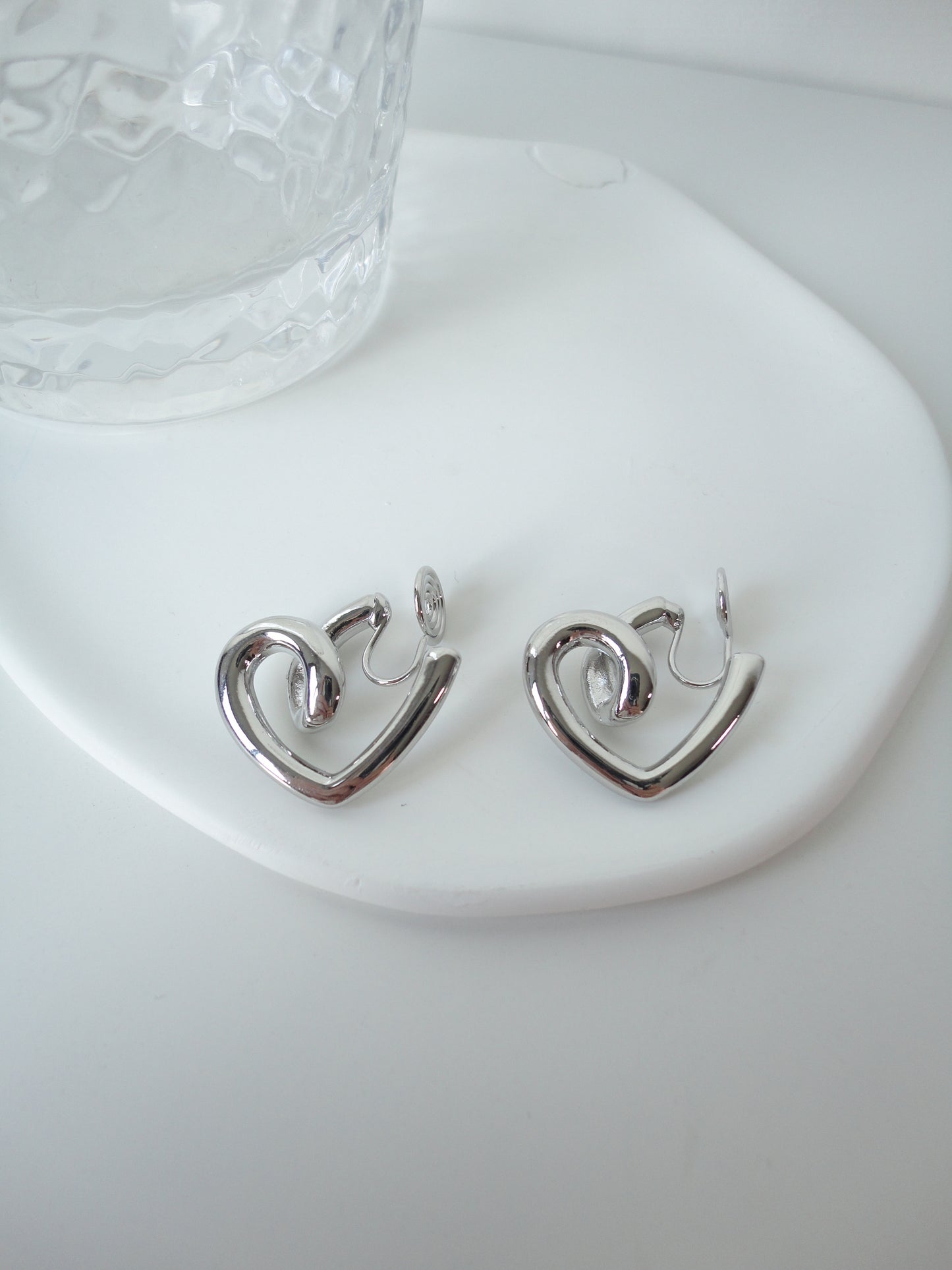 Sliver Heart Clip On Earrings