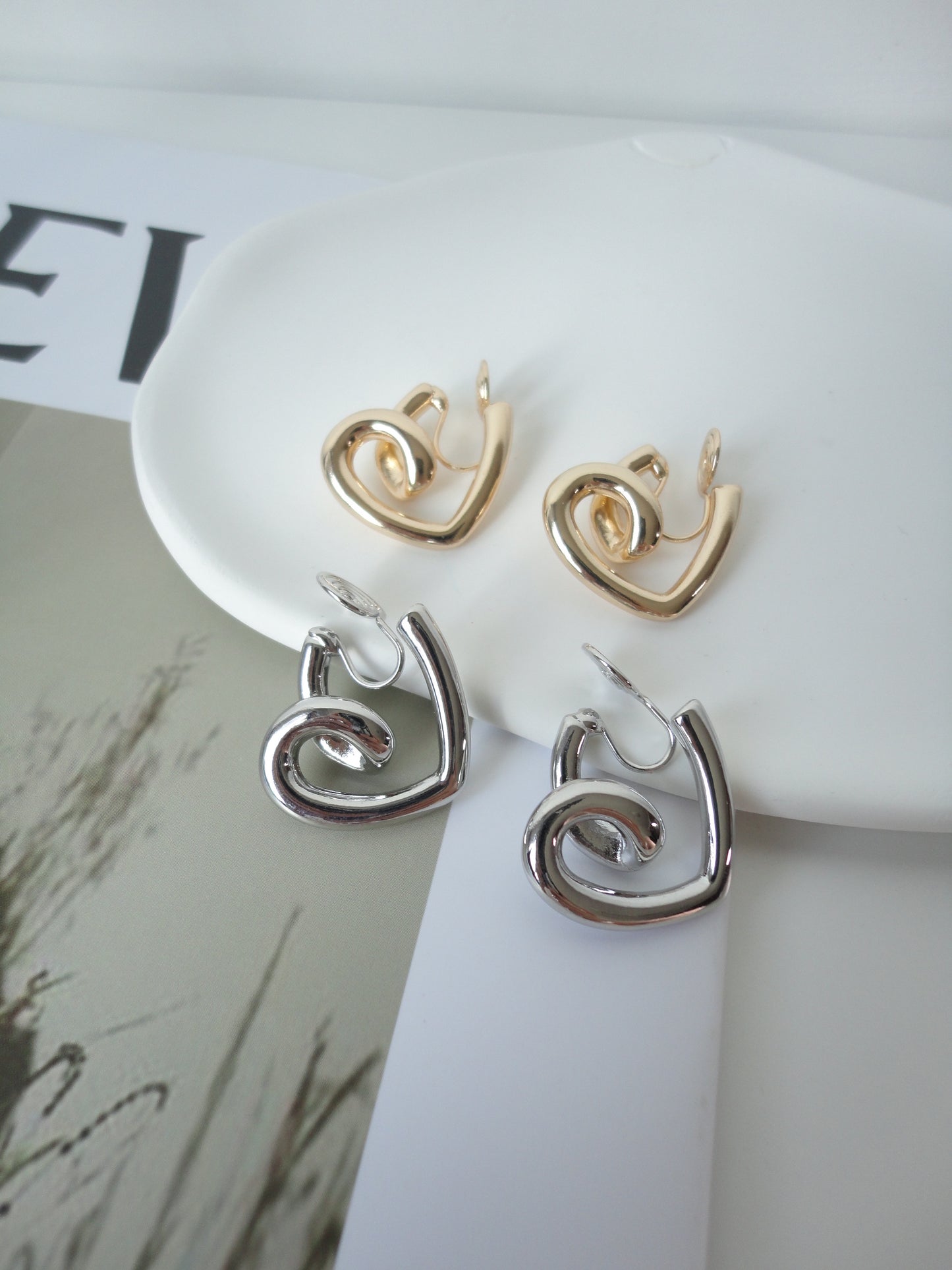 Golden Heart Clip On Earrings