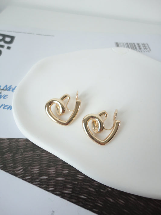 Golden Heart Clip On Earrings