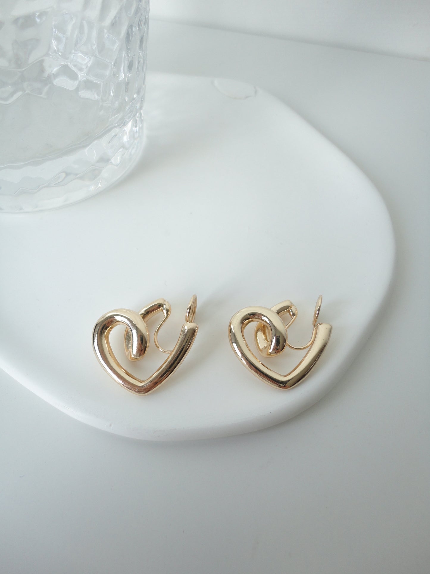 Golden Heart Clip On Earrings