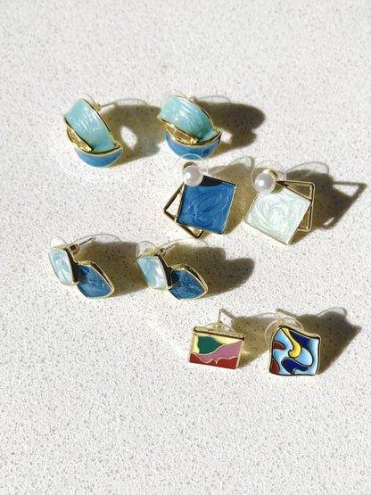 Multicolored Geometric Enamel Stud Earrings