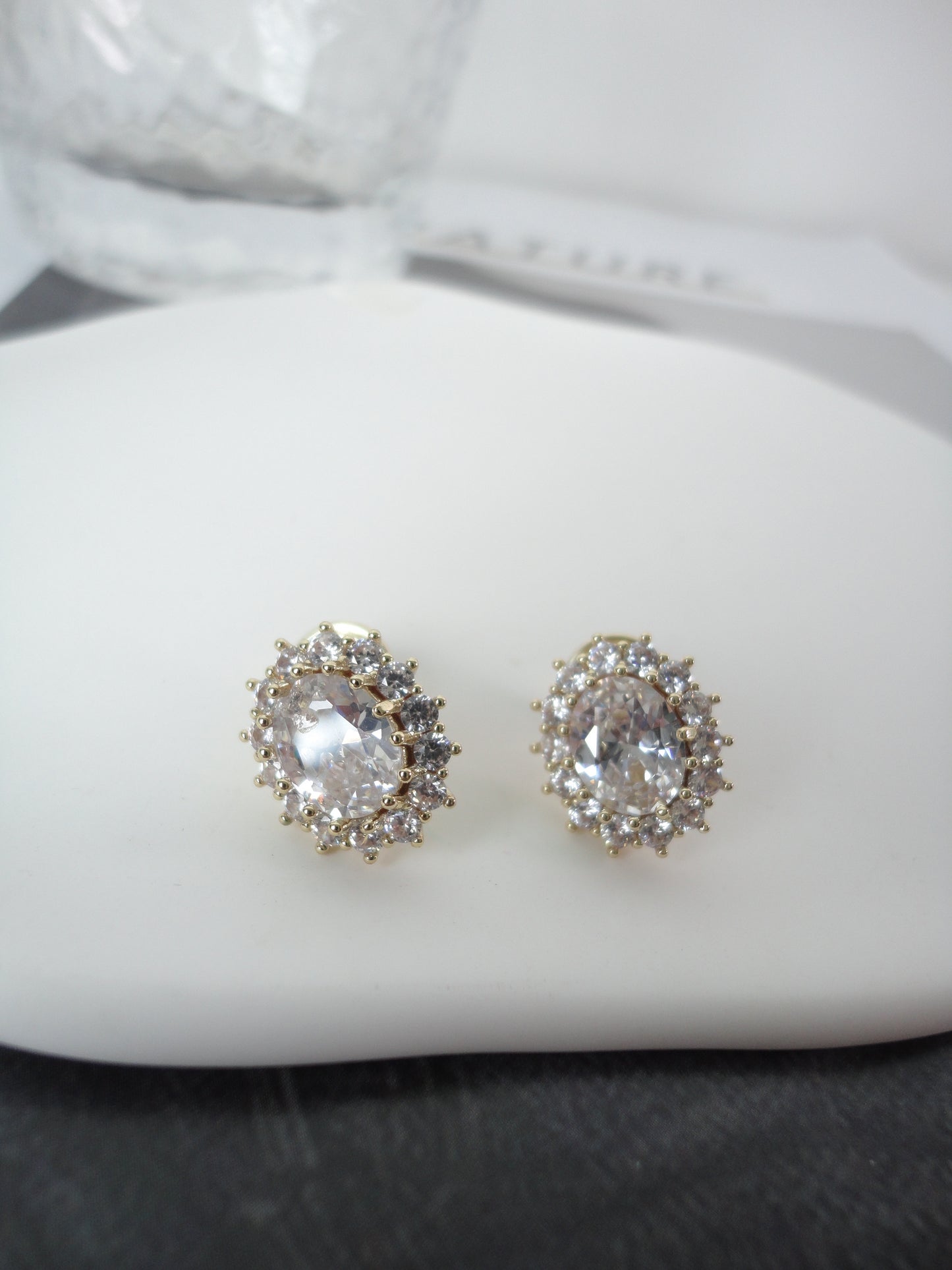 Oval Zircon Clip On Earrings