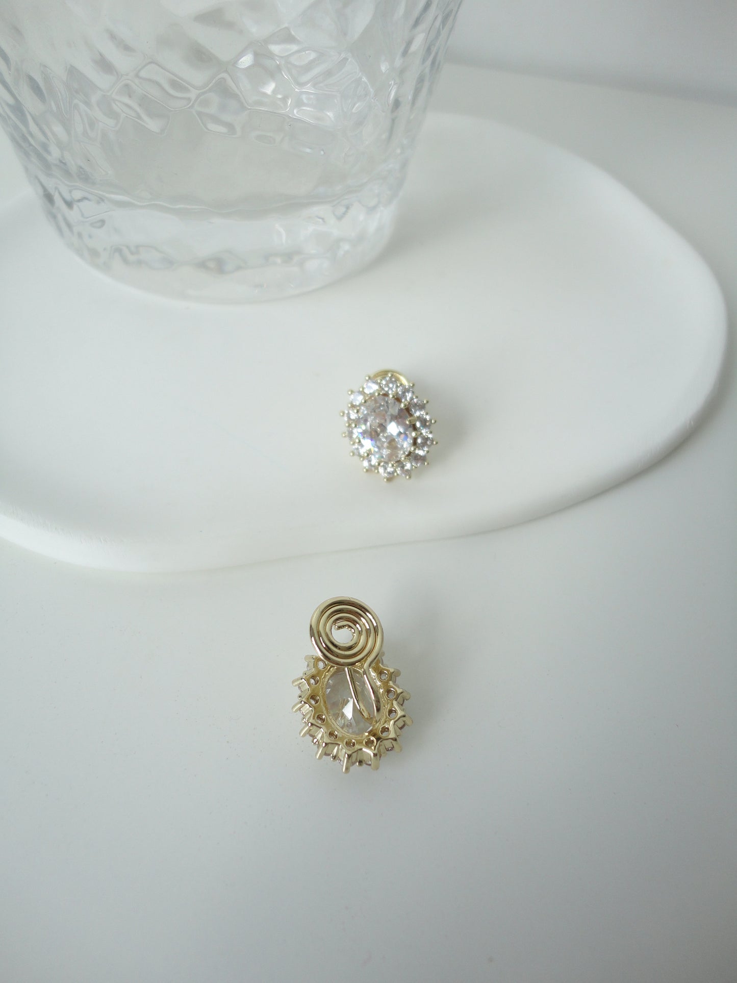 Oval Zircon Clip On Earrings